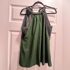 Michael Kors Green Jewel Neck Sleeveless Halter Top